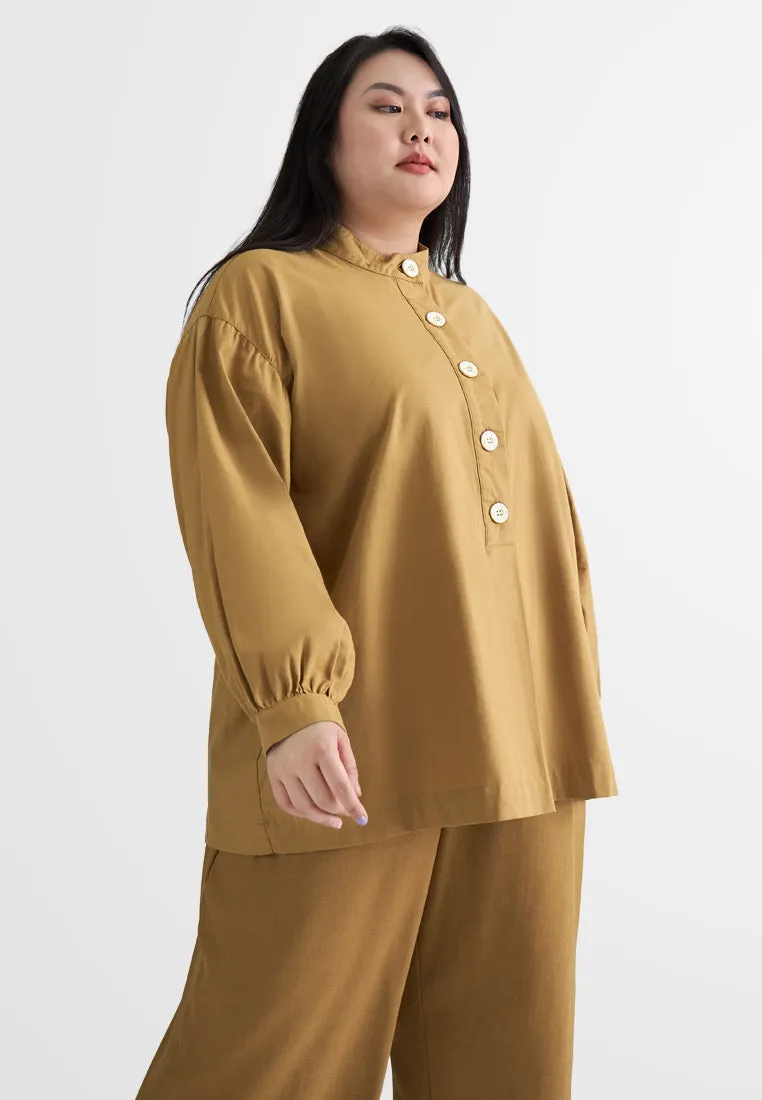 Lilo Tropical Escape Mandarin Collar Button Blouse