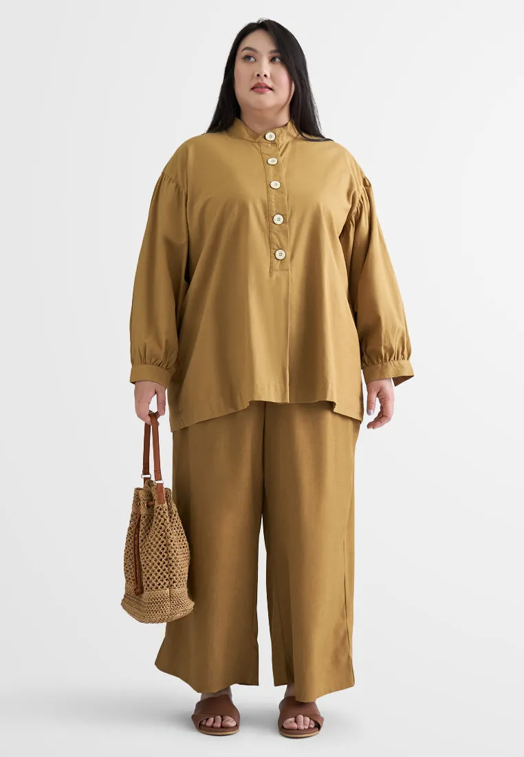 Lilo Tropical Escape Mandarin Collar Button Blouse