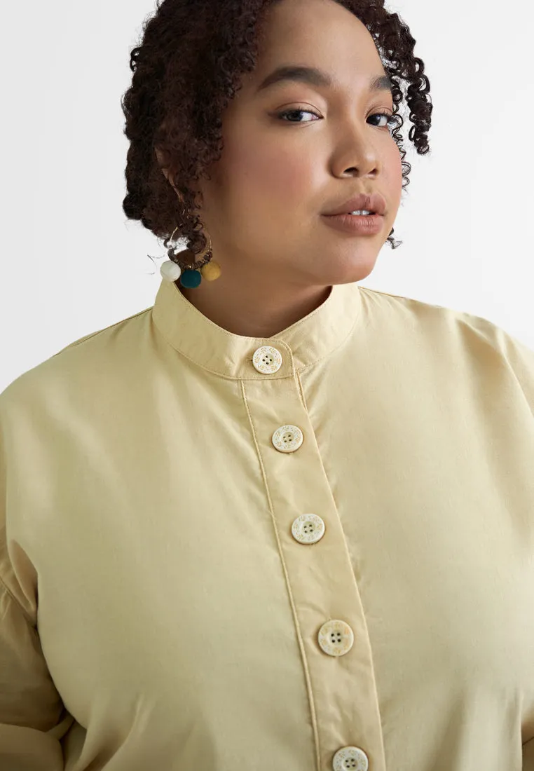 Lilo Tropical Escape Mandarin Collar Button Blouse