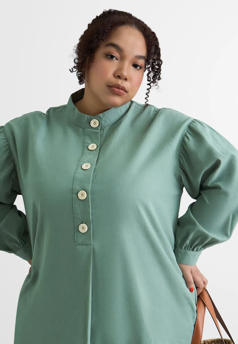 Lilo Tropical Escape Mandarin Collar Button Blouse