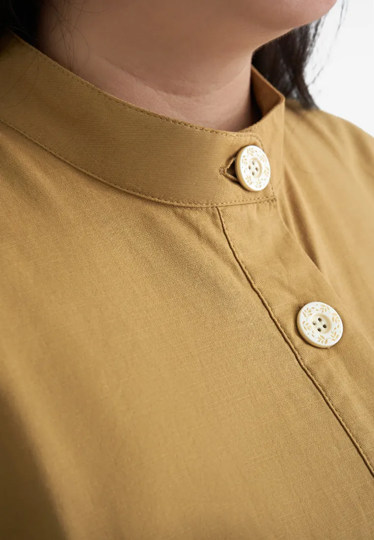 Lilo Tropical Escape Mandarin Collar Button Blouse
