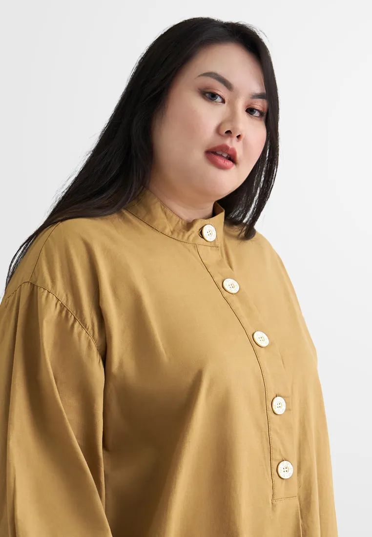 Lilo Tropical Escape Mandarin Collar Button Blouse