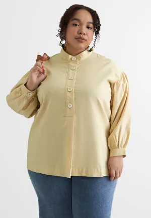 Lilo Tropical Escape Mandarin Collar Button Blouse