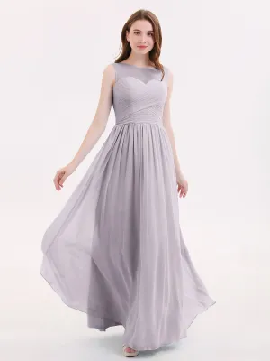 Long Chiffon Gowns with Illusion Neckline-Dusk