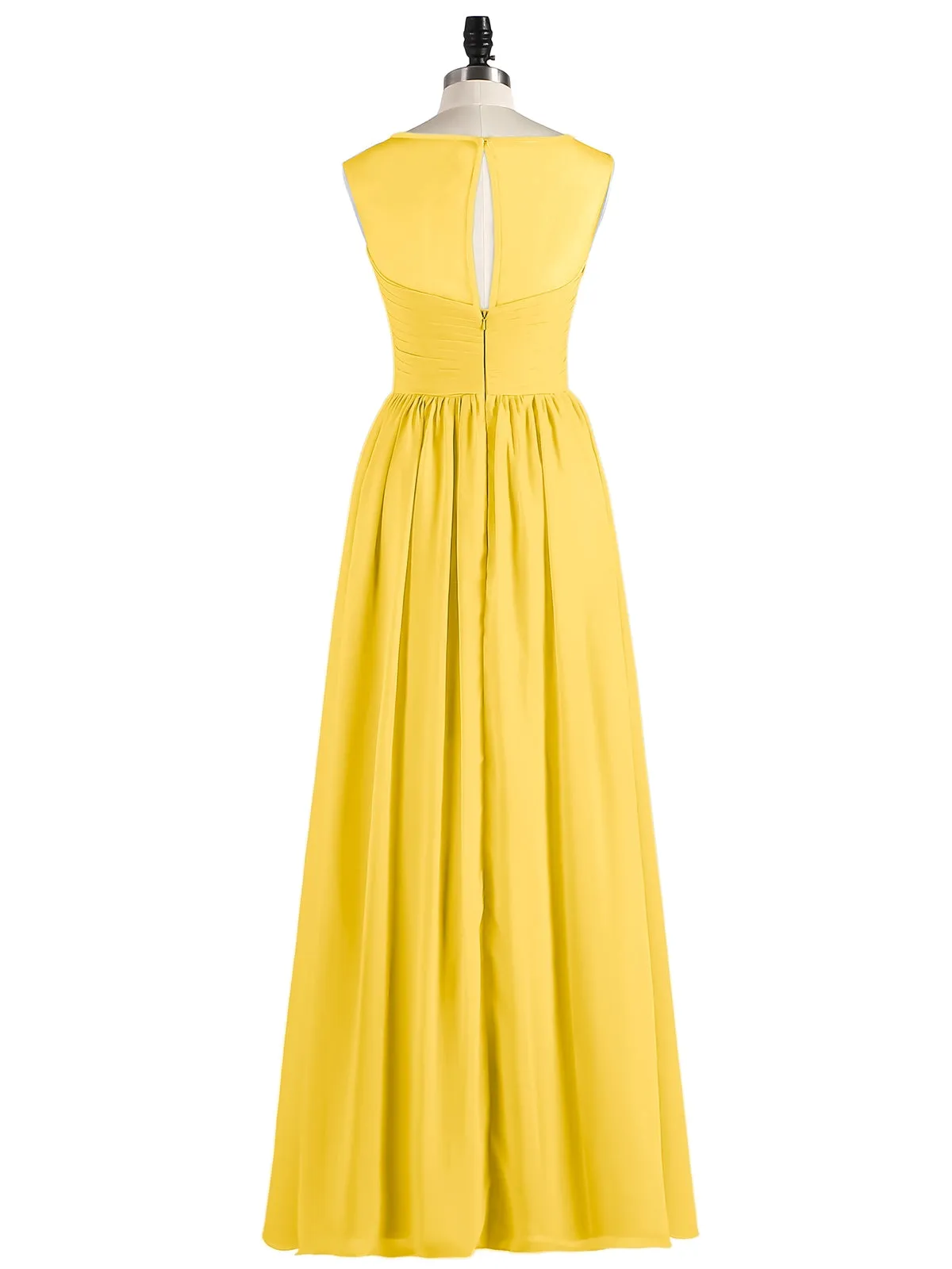 Long Chiffon Gowns with Illusion Neckline-Marigold