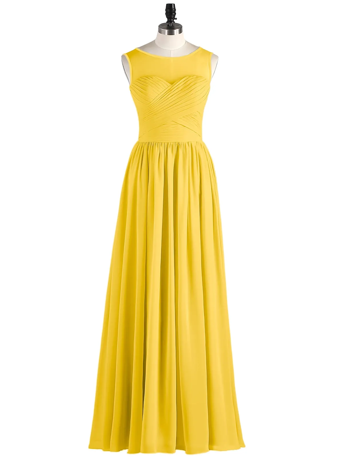 Long Chiffon Gowns with Illusion Neckline-Marigold