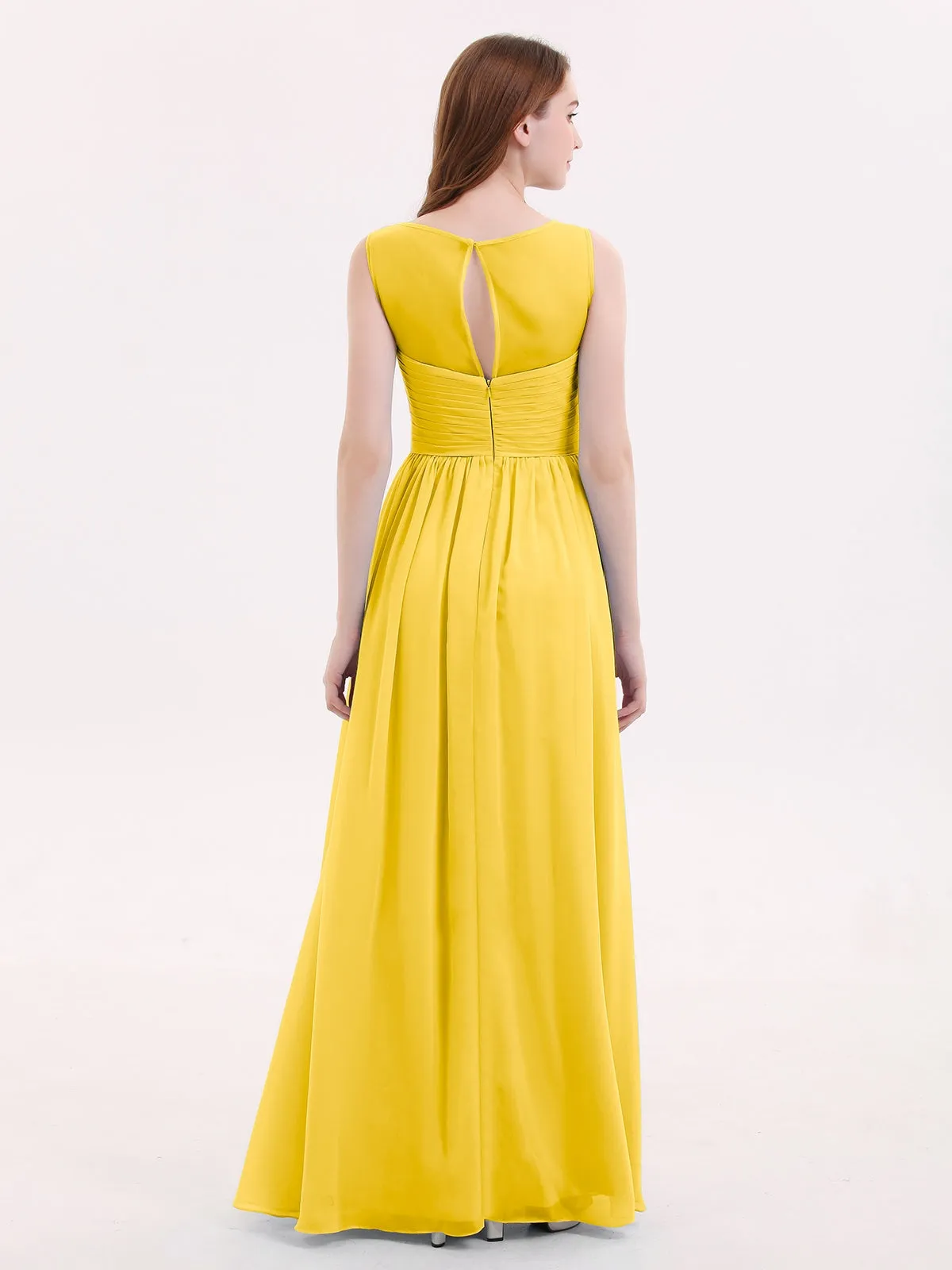 Long Chiffon Gowns with Illusion Neckline-Marigold