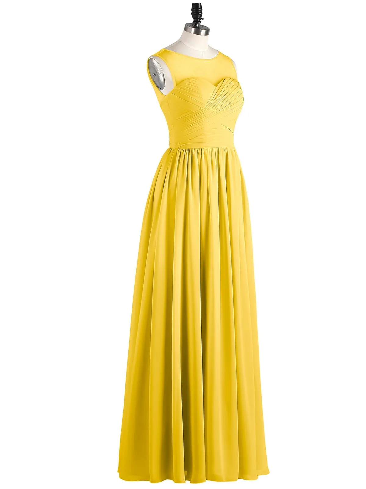 Long Chiffon Gowns with Illusion Neckline-Marigold