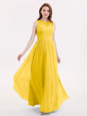 Long Chiffon Gowns with Illusion Neckline-Marigold