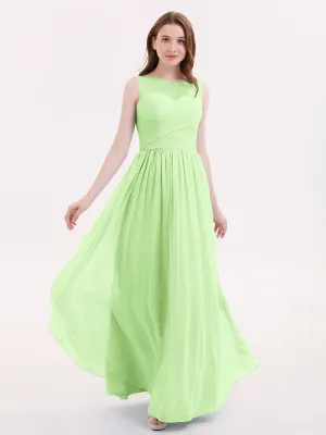 Long Chiffon Gowns with Illusion Neckline-Sage