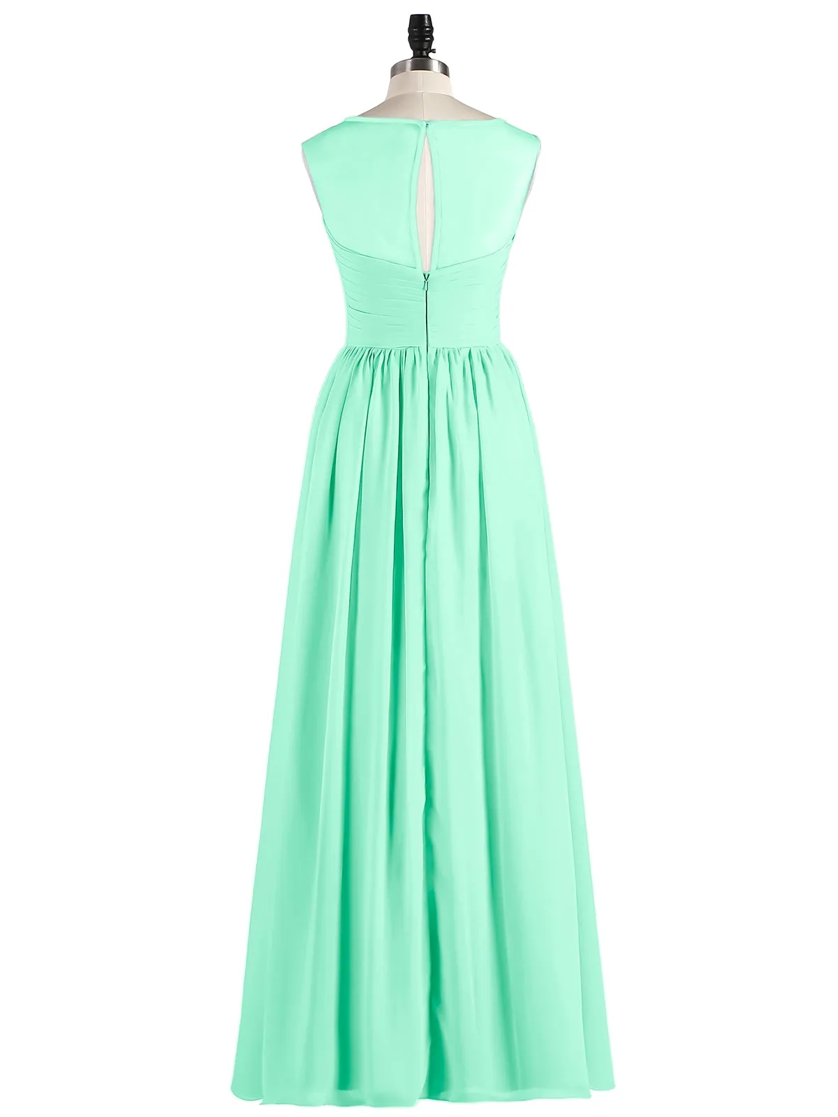 Long Chiffon Gowns with Illusion Neckline-Turquoise