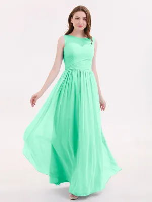 Long Chiffon Gowns with Illusion Neckline-Turquoise