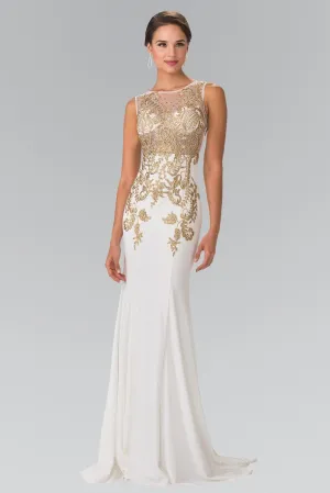 Long Lace Appliqued Dress with Sheer Bodice by Elizabeth K GL2230