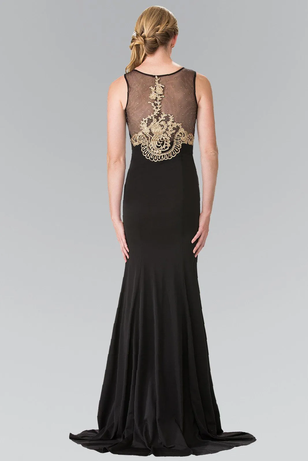 Long Lace Appliqued Dress with Sheer Bodice by Elizabeth K GL2230