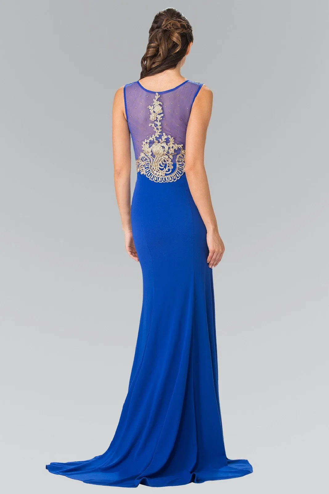 Long Lace Appliqued Dress with Sheer Bodice by Elizabeth K GL2230