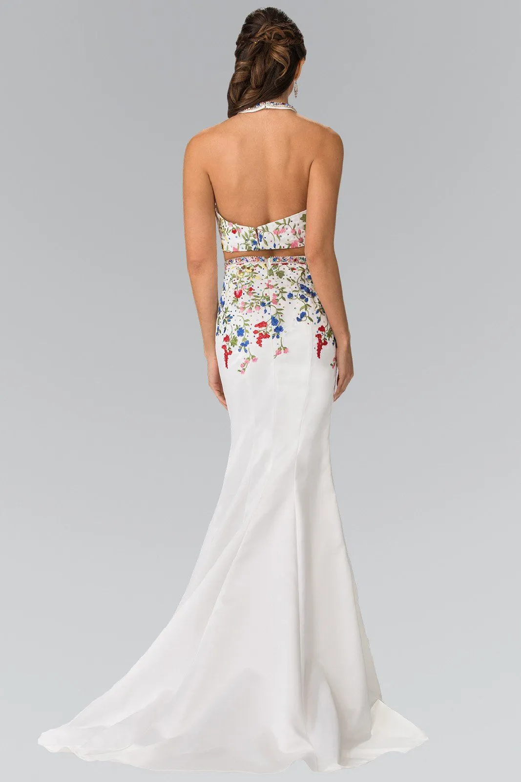 Long Two-Piece Floral Embroidered Dress by Elizabeth K GL2260