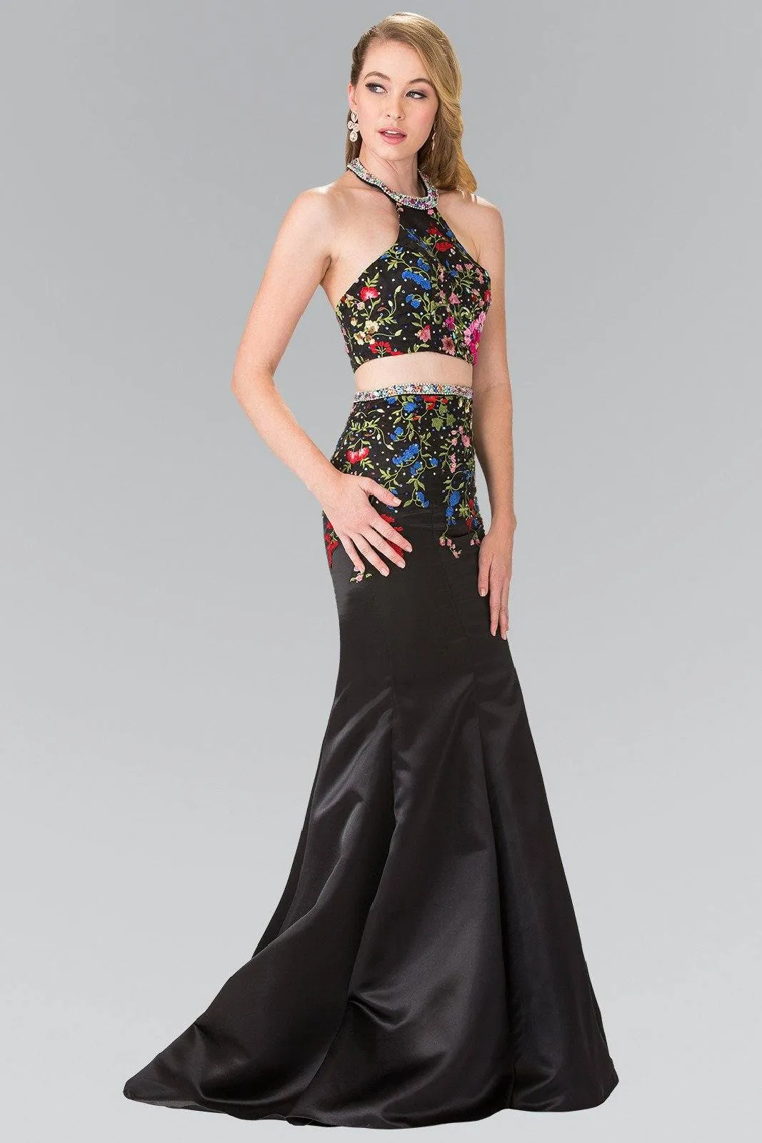 Long Two-Piece Floral Embroidered Dress by Elizabeth K GL2260