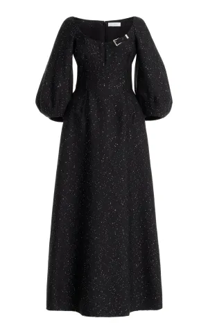 Madyn Sequin Maxi Dress in Black Virgin Wool