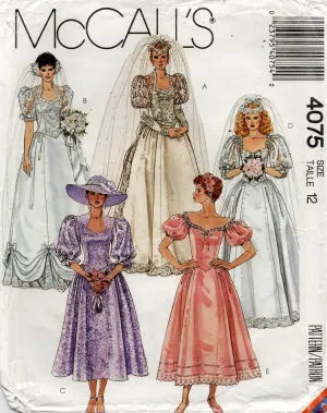 McCall's 4075 Womens Big Sleeved Full Skirt Bridal or Bridesmaids Gown 1980s Vintage Sewing Pattern Size 12 Bust 34 Inches