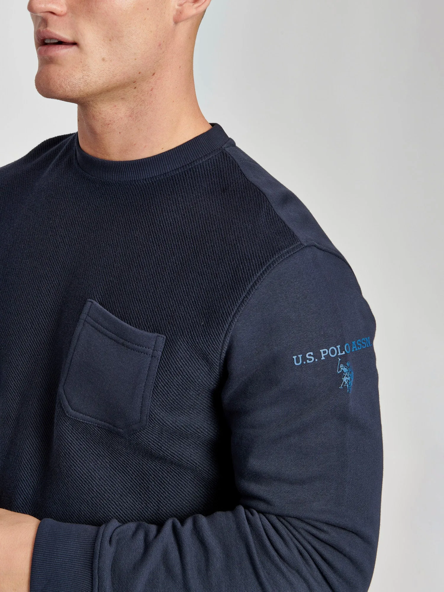 Mens Twill Crew Neck Sweatshirt in Navy Blue