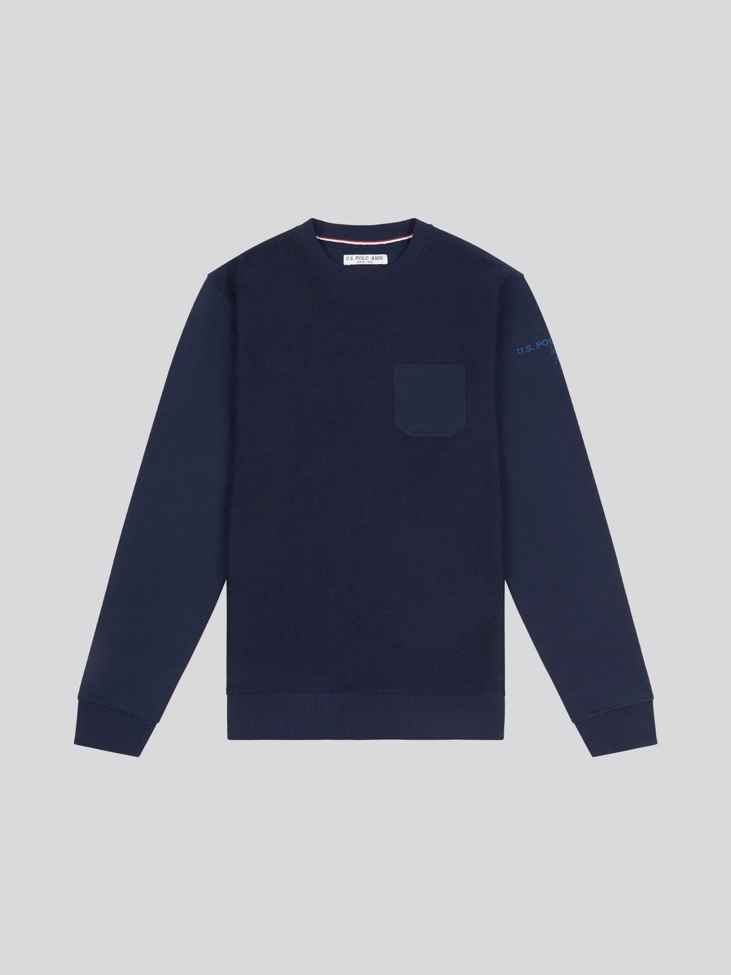 Mens Twill Crew Neck Sweatshirt in Navy Blue