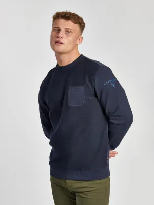 Mens Twill Crew Neck Sweatshirt in Navy Blue