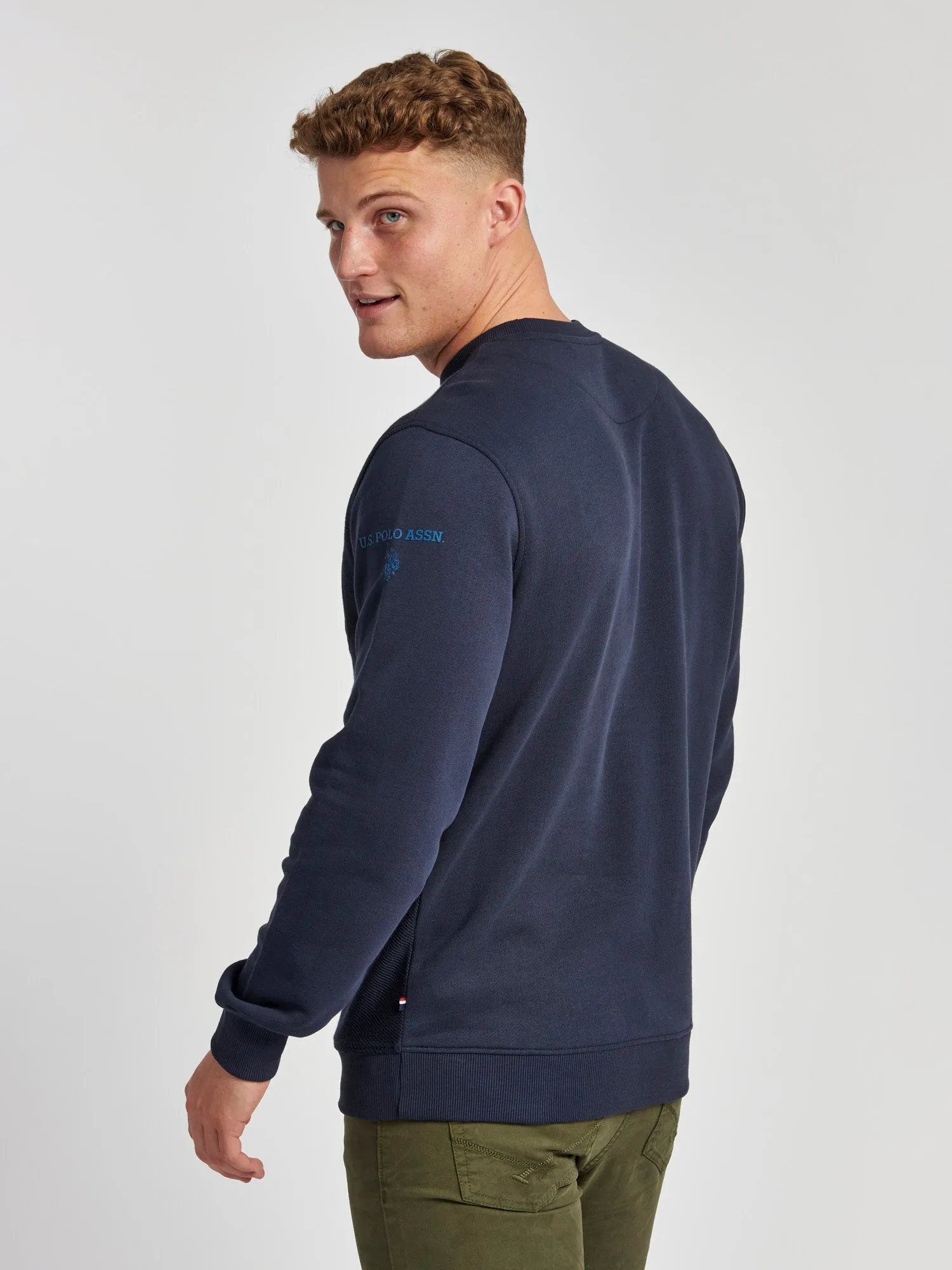 Mens Twill Crew Neck Sweatshirt in Navy Blue