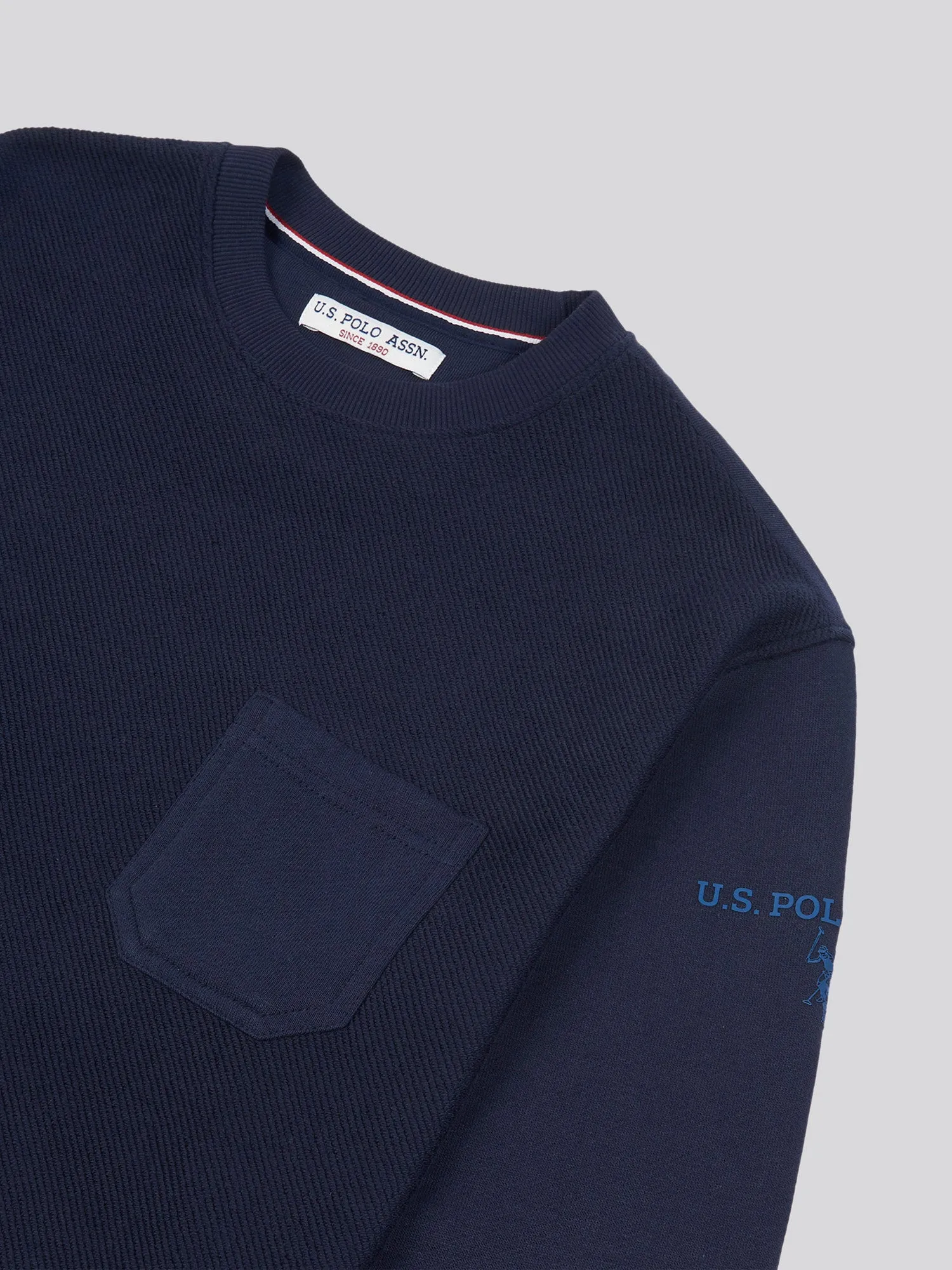 Mens Twill Crew Neck Sweatshirt in Navy Blue