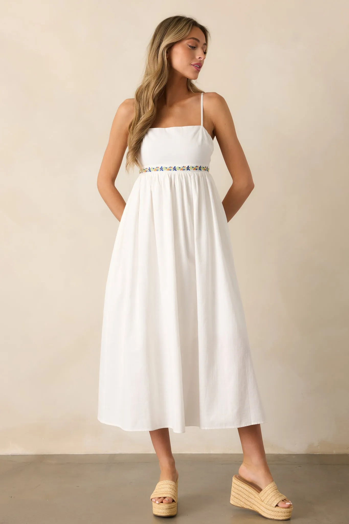 MINKPINK Elini Ivory Embroidered Midi Dress