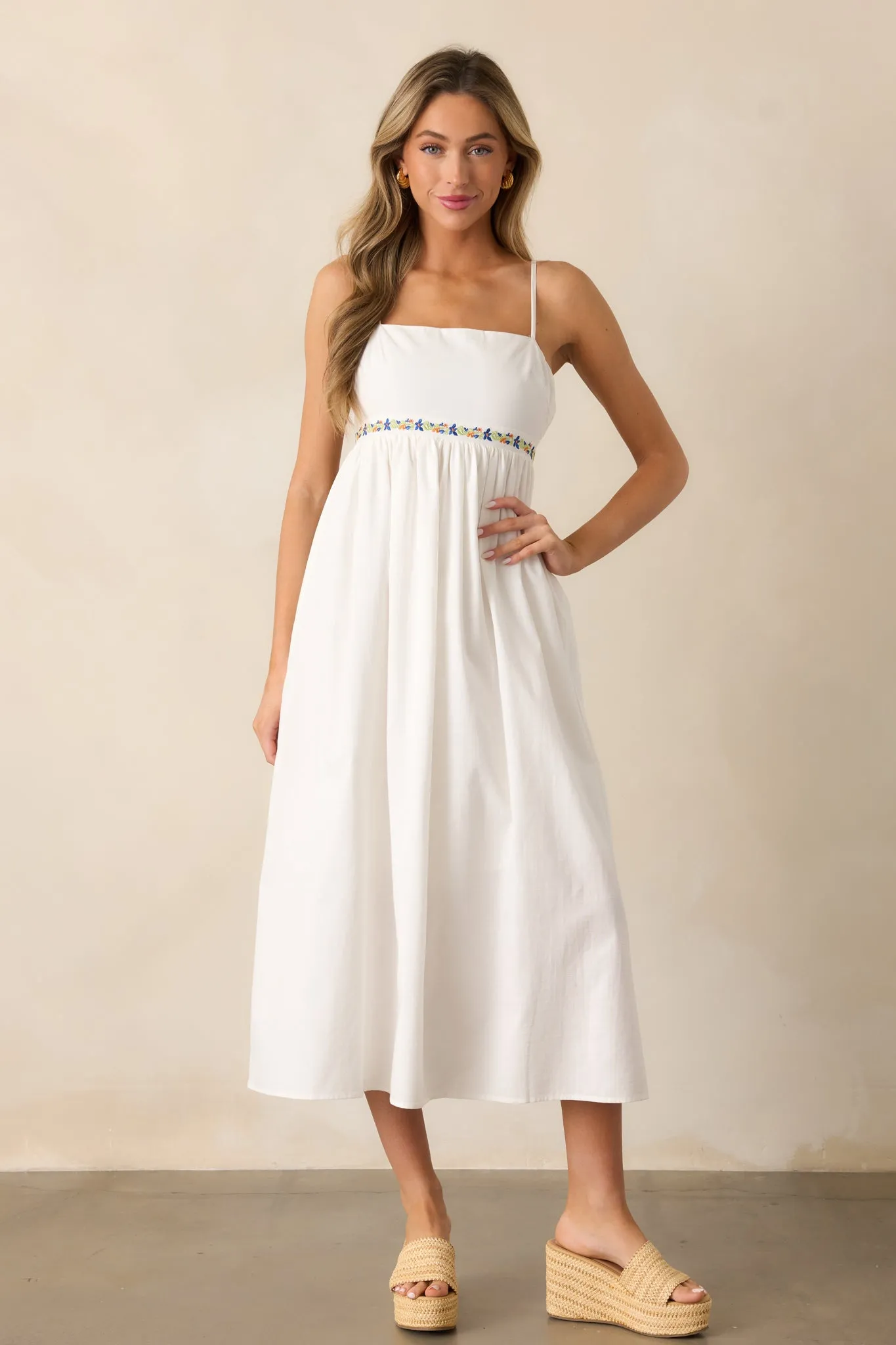 MINKPINK Elini Ivory Embroidered Midi Dress
