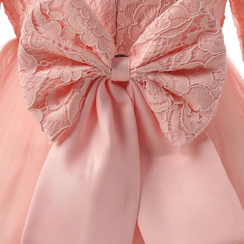 New Winter Baby Girl Dress 1 year Birthday Dress White Lace Baptism Vestido Infantil Bowknot Princess Dresses for Wedding Christmas Party