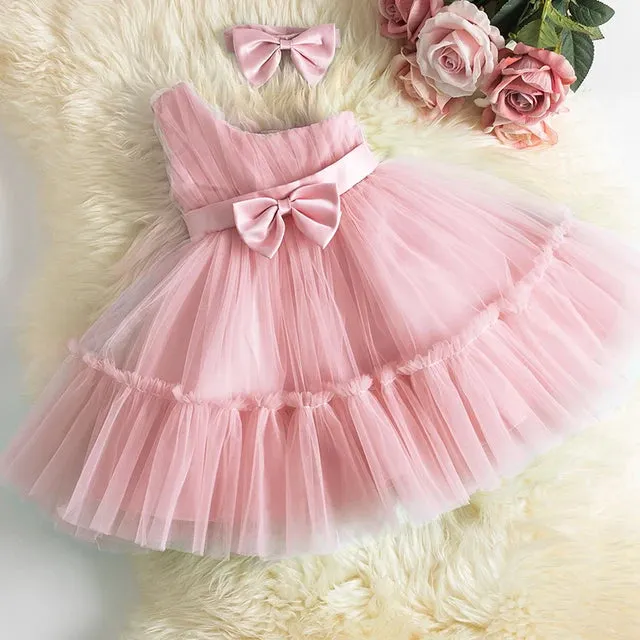 New Winter Baby Girl Dress 1 year Birthday Dress White Lace Baptism Vestido Infantil Bowknot Princess Dresses for Wedding Christmas Party