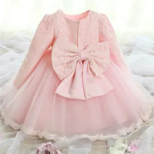 New Winter Baby Girl Dress 1 year Birthday Dress White Lace Baptism Vestido Infantil Bowknot Princess Dresses for Wedding Christmas Party