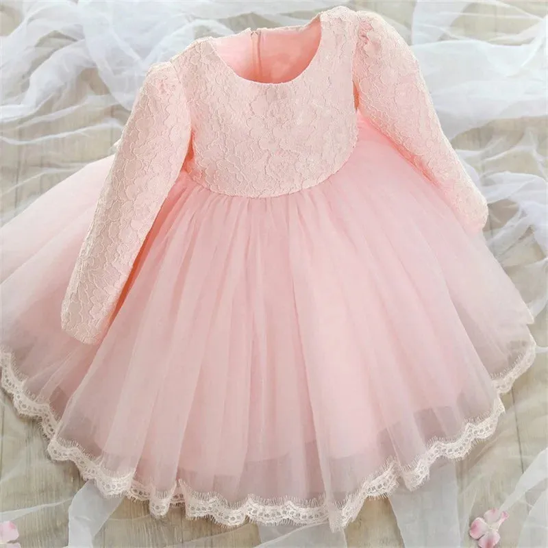 New Winter Baby Girl Dress 1 year Birthday Dress White Lace Baptism Vestido Infantil Bowknot Princess Dresses for Wedding Christmas Party