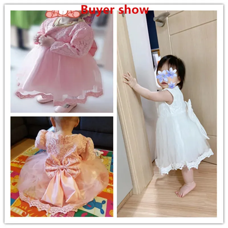 New Winter Baby Girl Dress 1 year Birthday Dress White Lace Baptism Vestido Infantil Bowknot Princess Dresses for Wedding Christmas Party