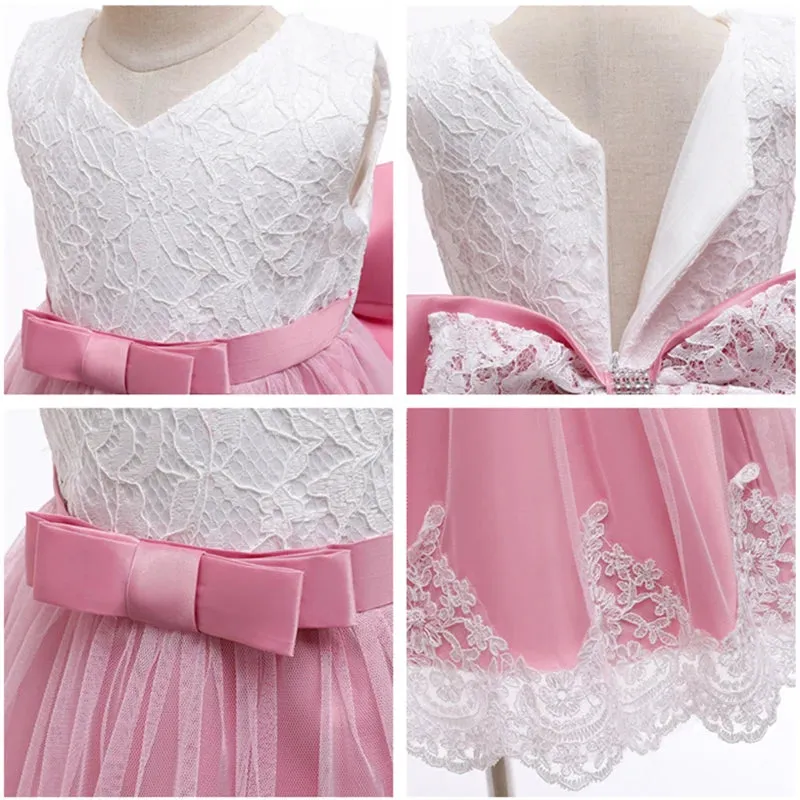 New Winter Baby Girl Dress 1 year Birthday Dress White Lace Baptism Vestido Infantil Bowknot Princess Dresses for Wedding Christmas Party
