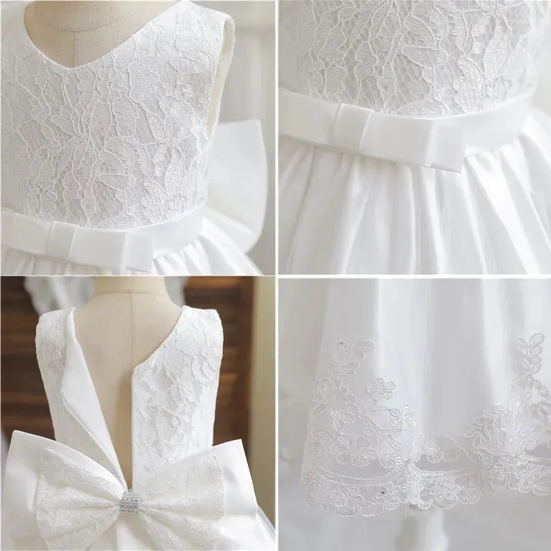 New Winter Baby Girl Dress 1 year Birthday Dress White Lace Baptism Vestido Infantil Bowknot Princess Dresses for Wedding Christmas Party