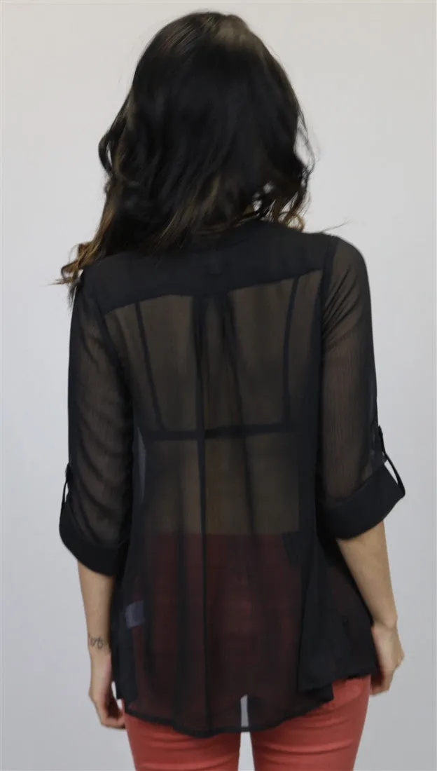 Olive & Oak Pleated V-neck Blouse in Black