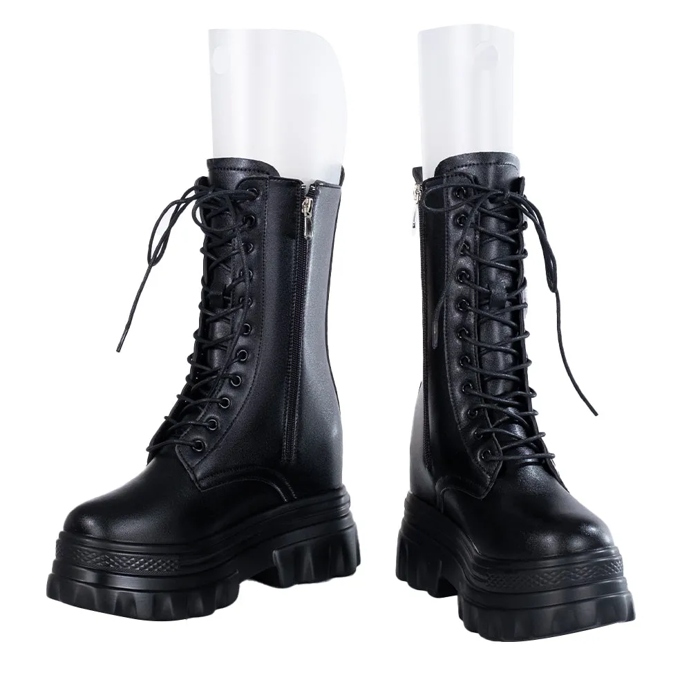 【Partially Ready For Ship】DokiDoki Height Increasing Shoes / Elevator Shoes Martin Boots Black White