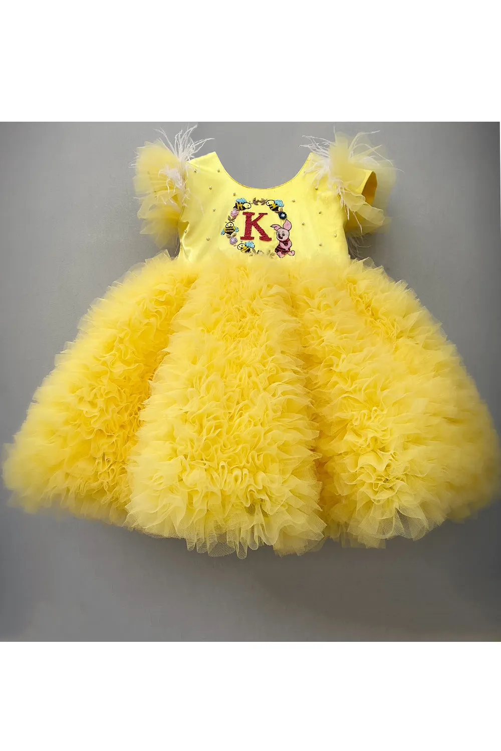 Personalised yellow honey bee motif embroidered dress