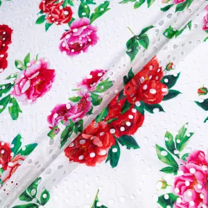 Pink & Red Floral Printed White Broderie Anglaise