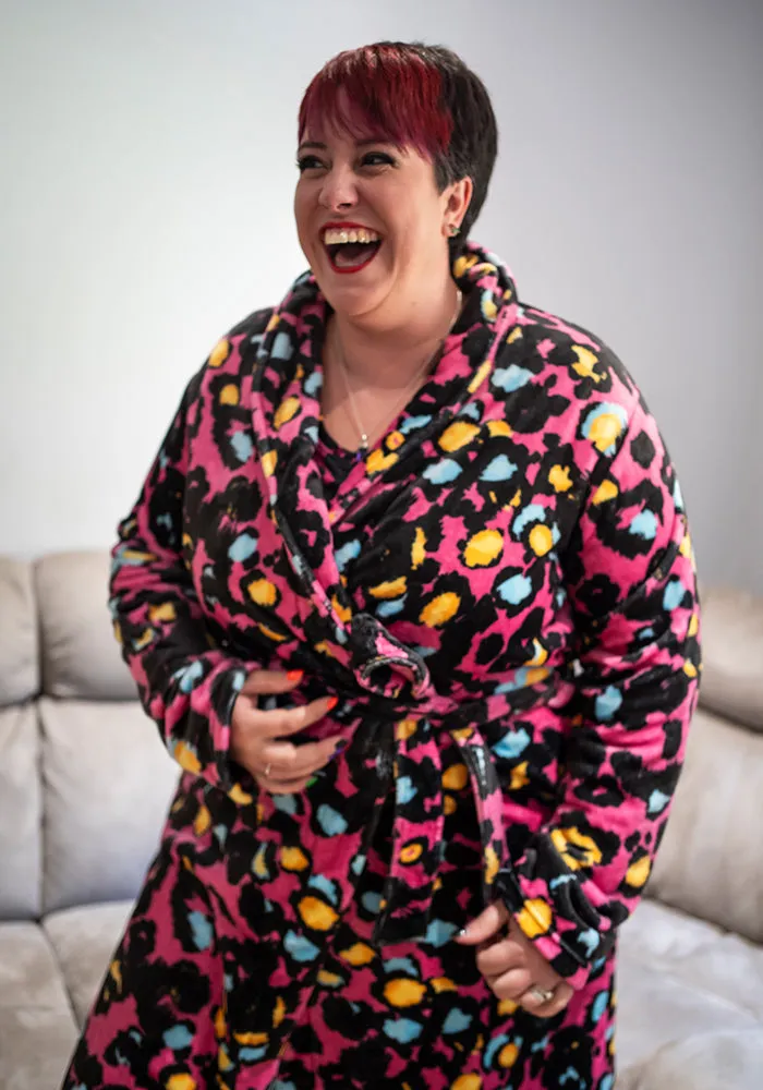 Pink Animal Print Fleece Dressing Gown