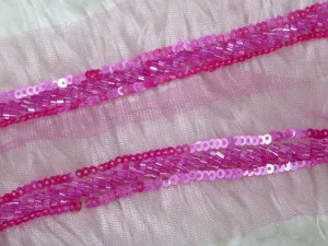 Pink Handwork Sequins and Cutdana Beads Work Embroidered Border