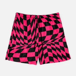 Pink Warped Checkered Shorts - 7"