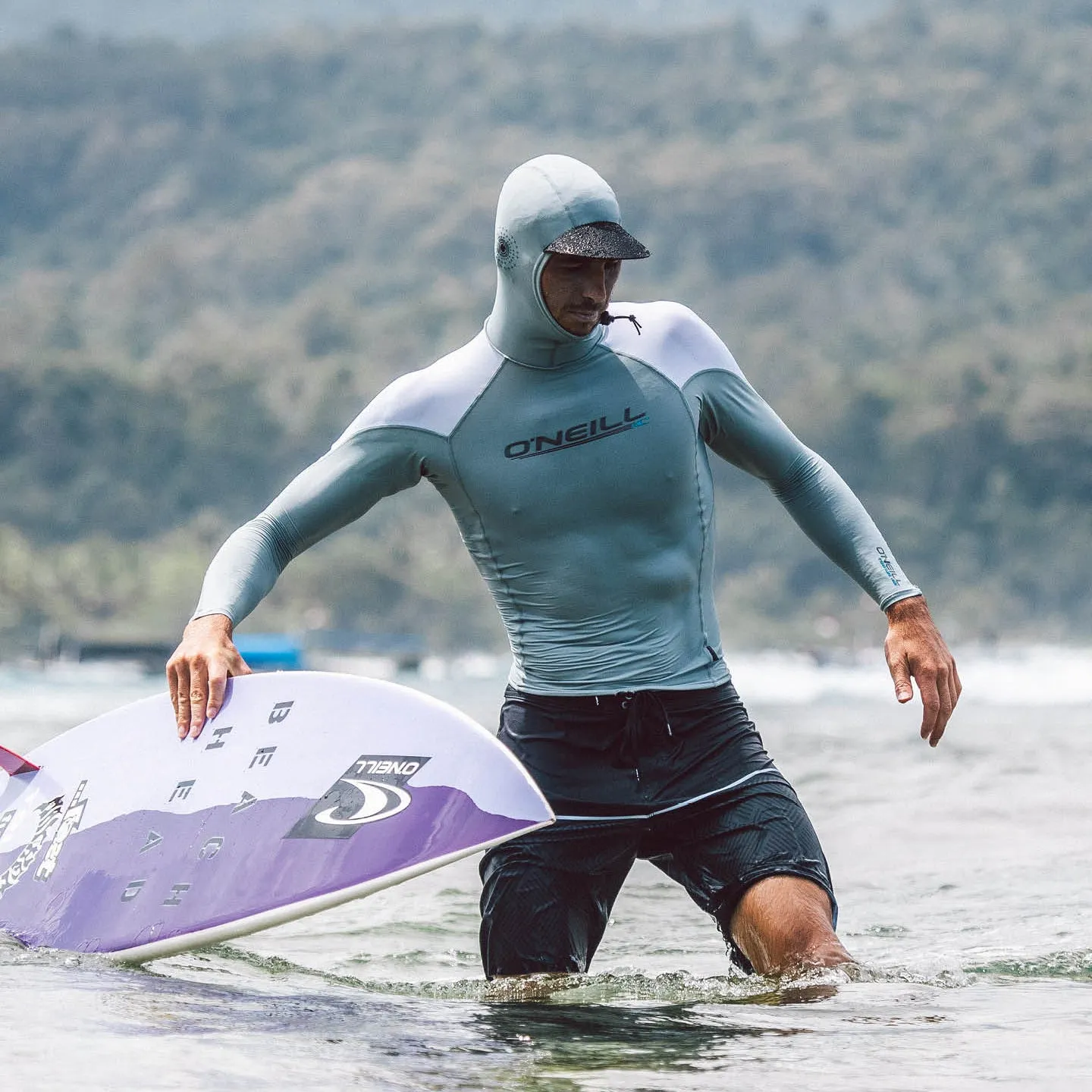 Premium Skins O'Zone L/S Rash Guard W/ Hood - Cool grey white/white