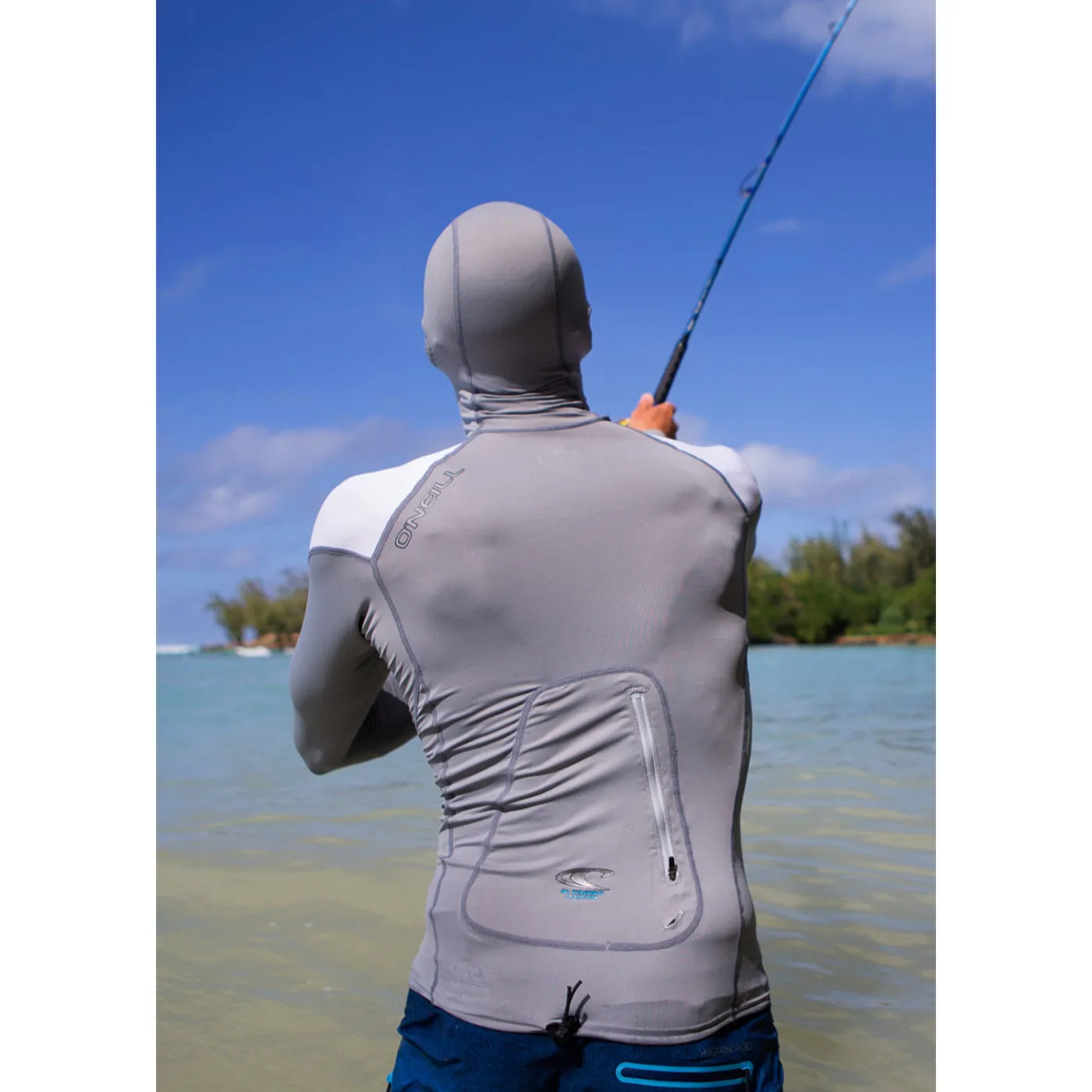 Premium Skins O'Zone L/S Rash Guard W/ Hood - Cool grey white/white