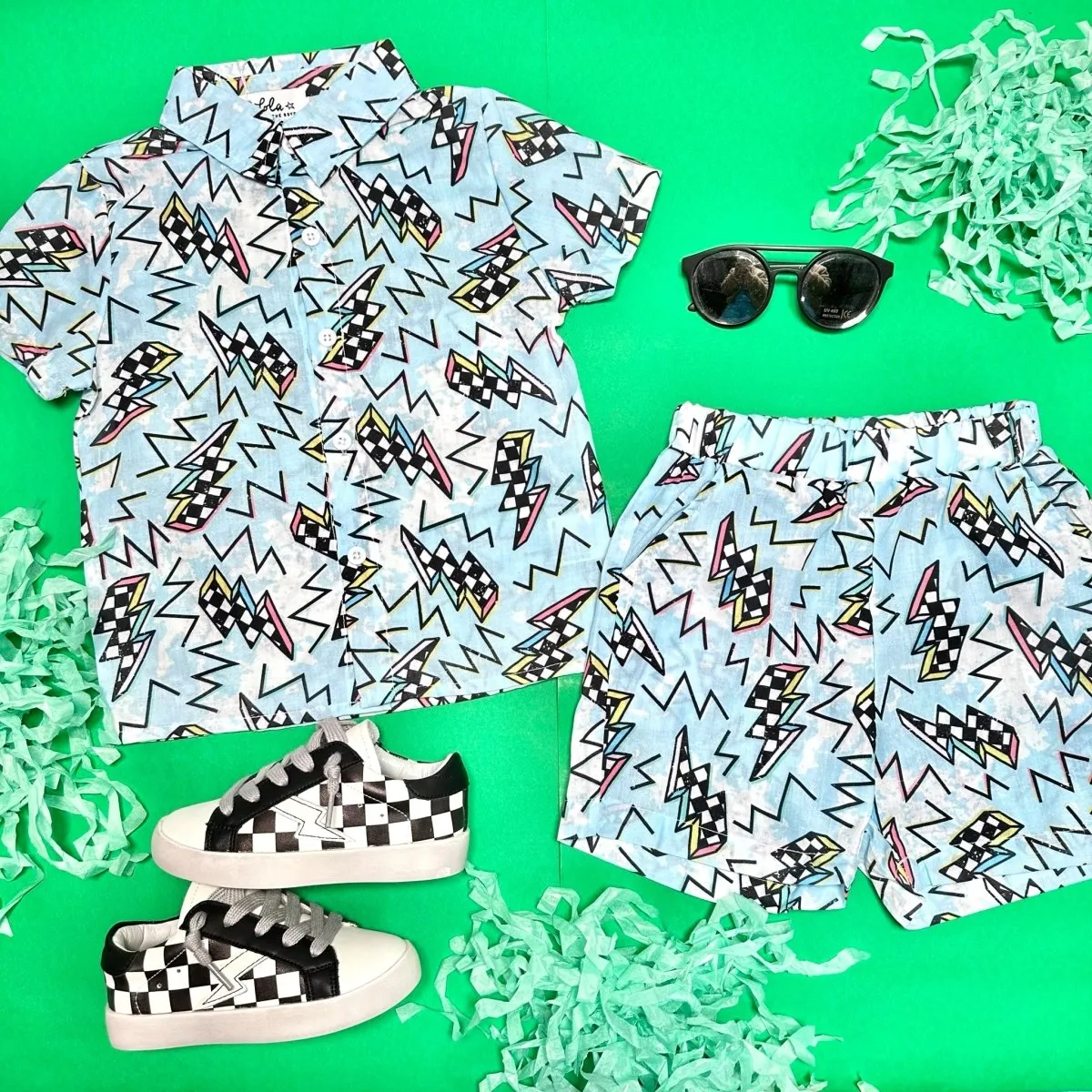 RACER LIGHTNING BUTTON DOWN AND SHORTS SET