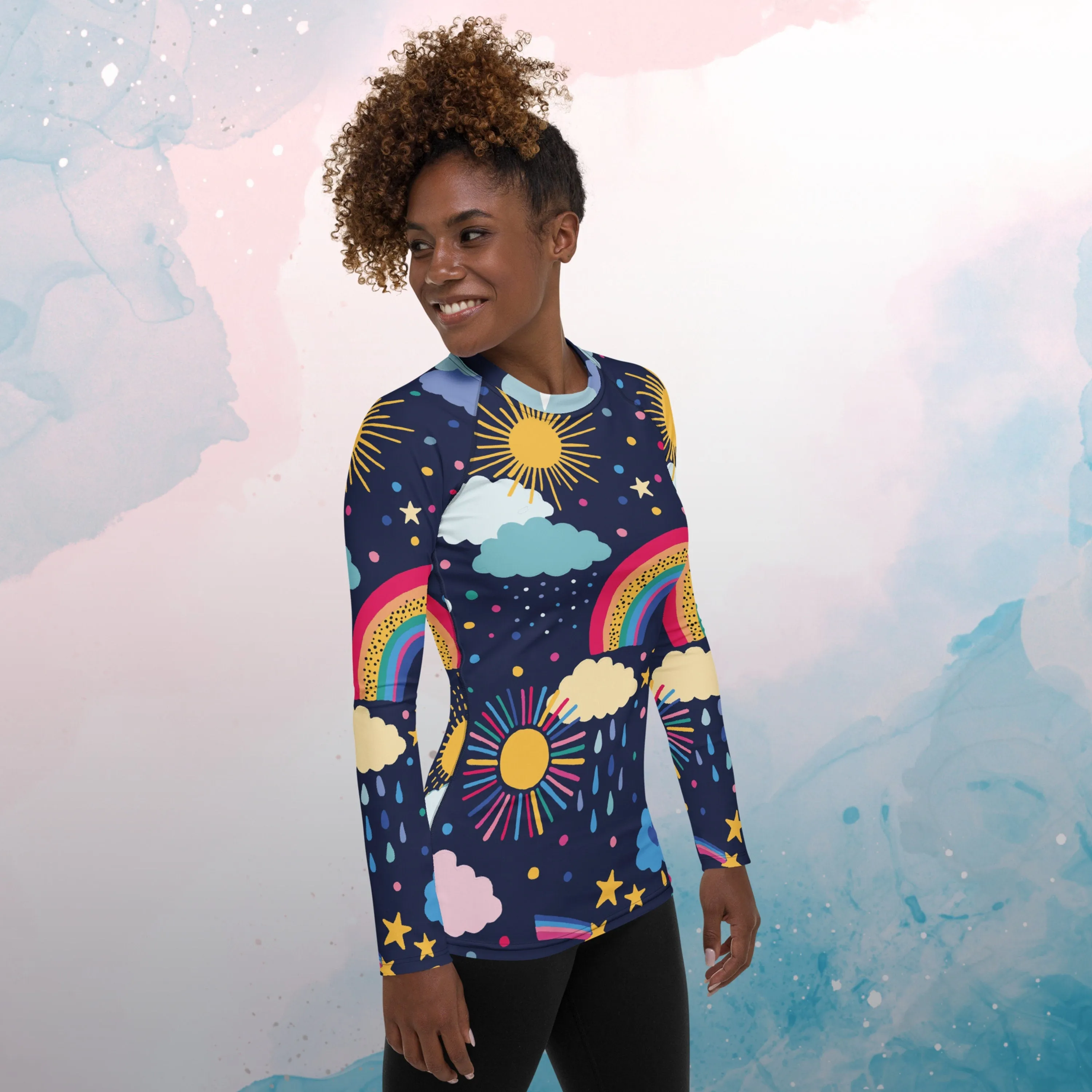 Rainbows and Rain Clouds Weather Themed Womens Rash Guard