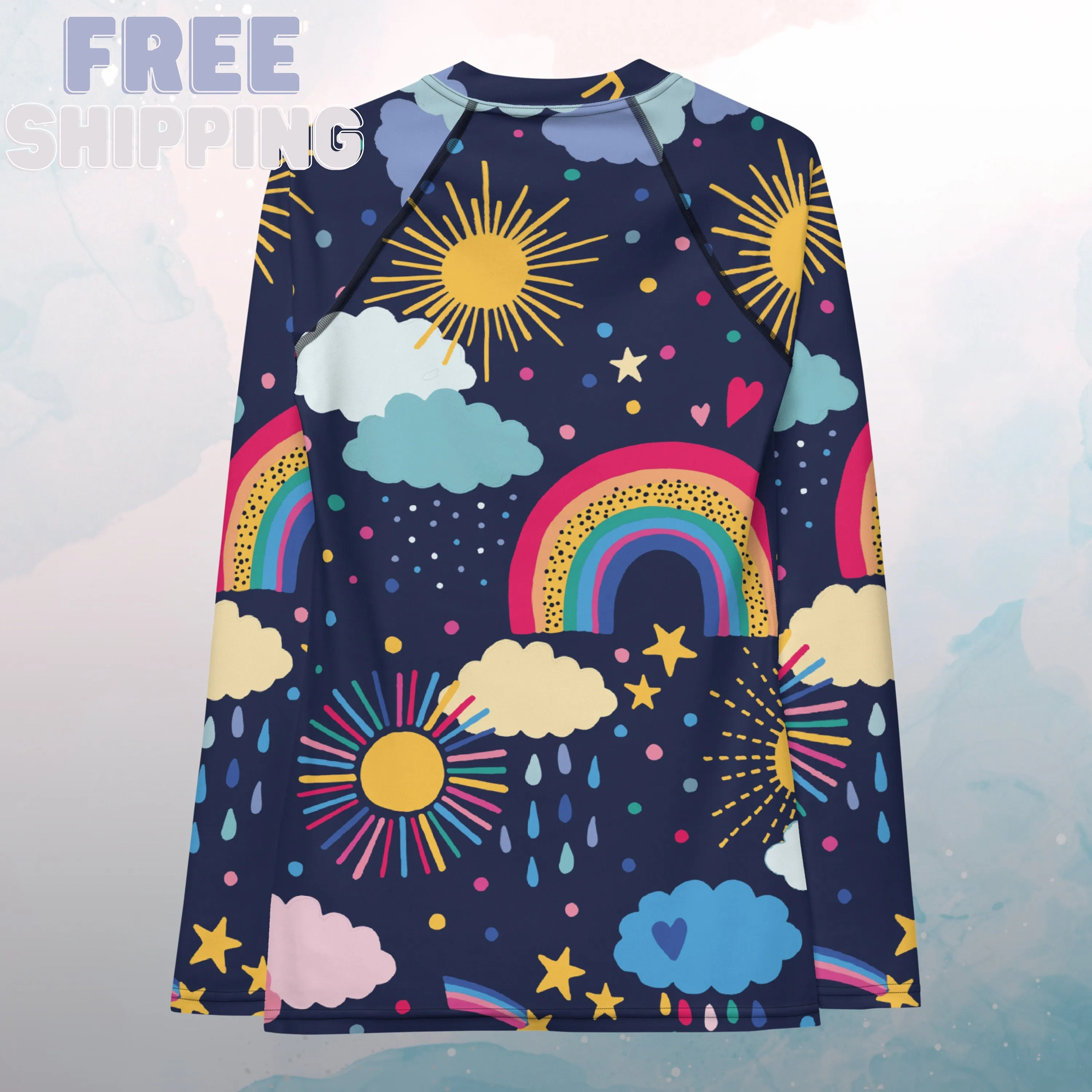 Rainbows and Rain Clouds Weather Themed Womens Rash Guard