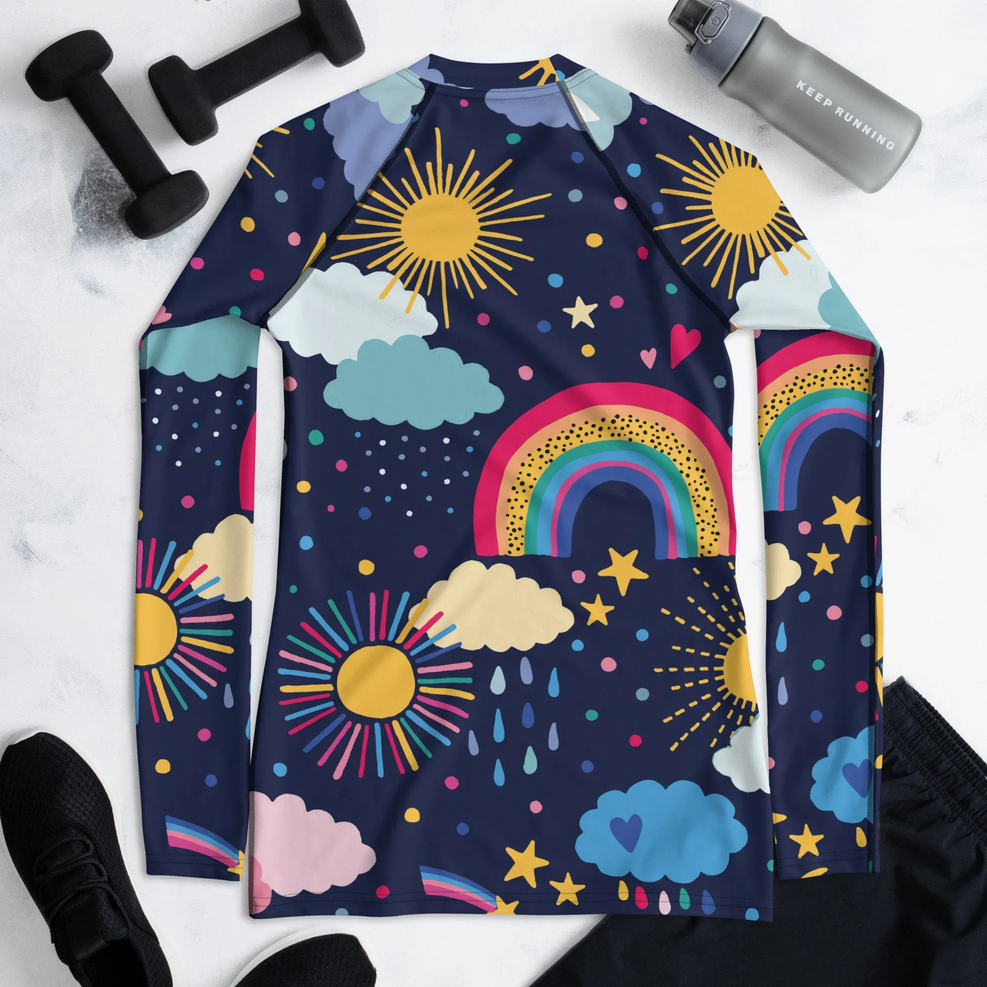 Rainbows and Rain Clouds Weather Themed Womens Rash Guard